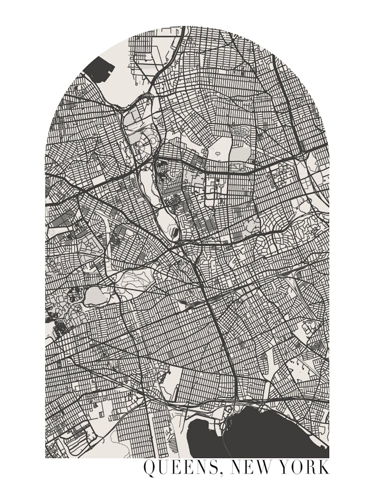 Queens New York Boho Minimal Arch Street Map