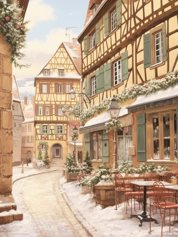 Vintage Winter Illustration Colmar France 4