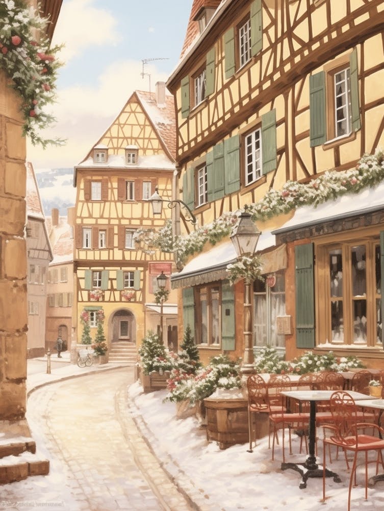 Vintage Winter Illustration Colmar France 4