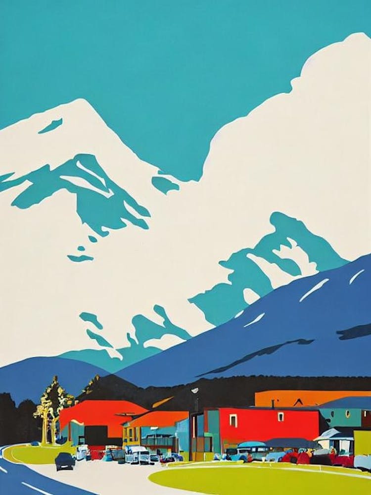 Cardrona, New Zealand Midcentury Vintage Skiing Poster