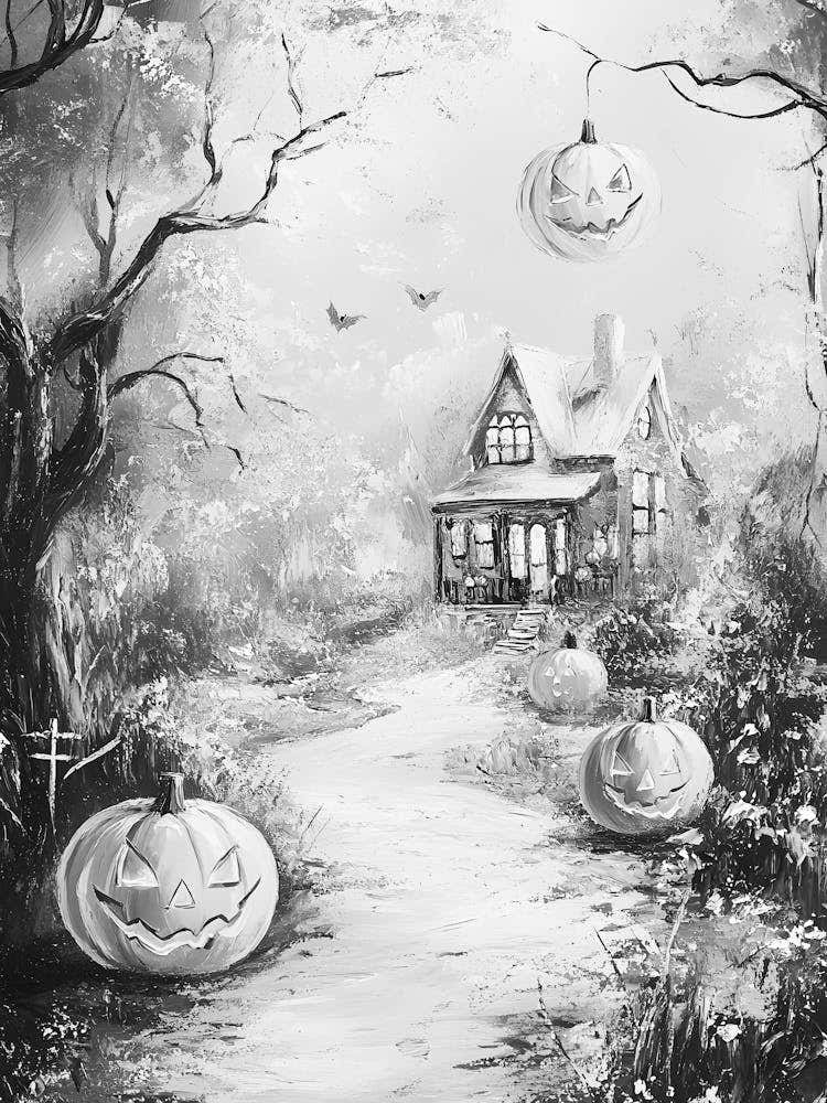 Black And White Halloween Painting