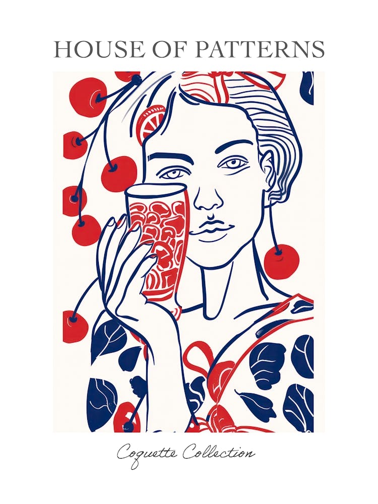 Woman Portrait With Cherries 4 Pattern Poster