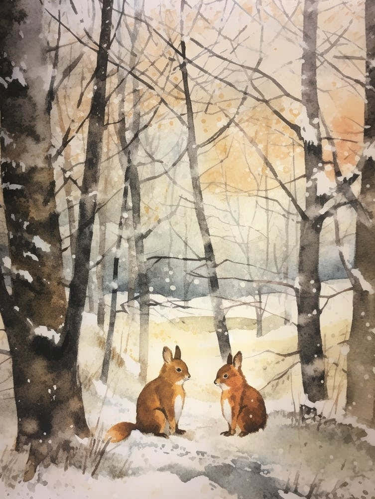 Winter Watercolour Squirrel 2