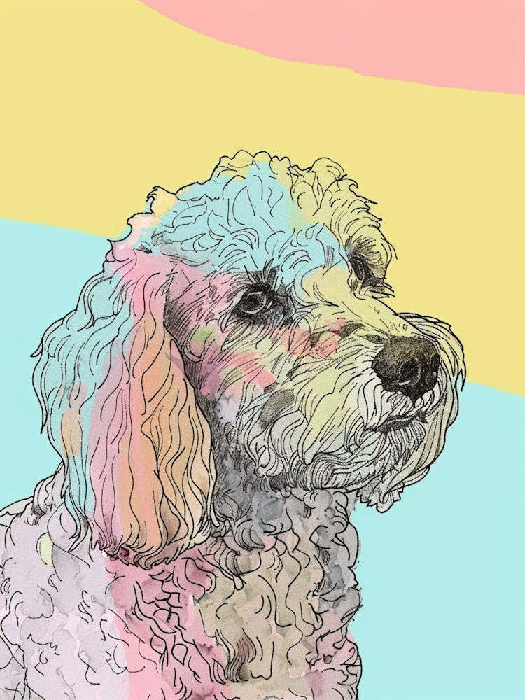 Pastel Curly Dog Line Illustration 2