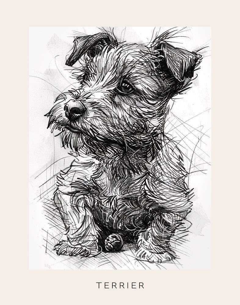 Cute Terrier Dog Line Art 1 Poster