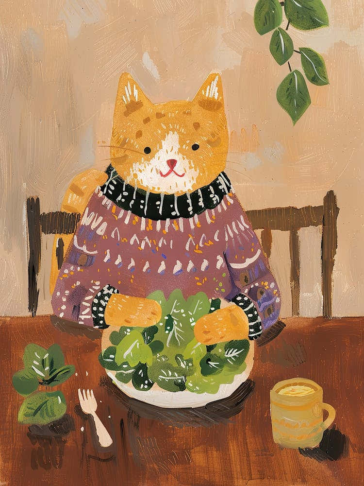 Orange Eating Salad Folk Illustration 3