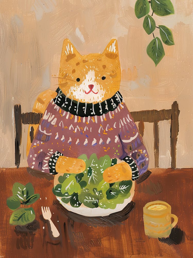 Orange Eating Salad Folk Illustration 3