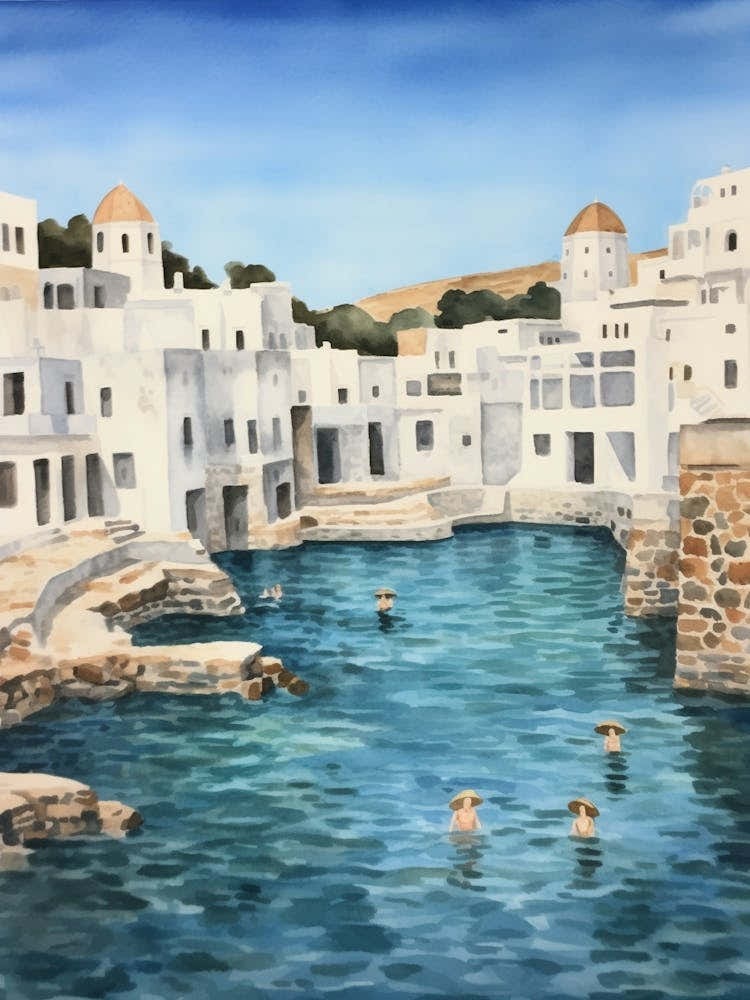 Swimming In Naxos Greece 3 Watercolour