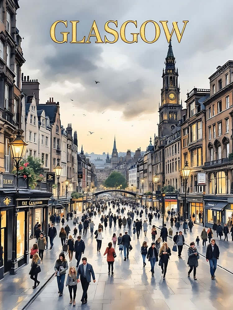 Glasgow Watercolor Vintage Travel V 04