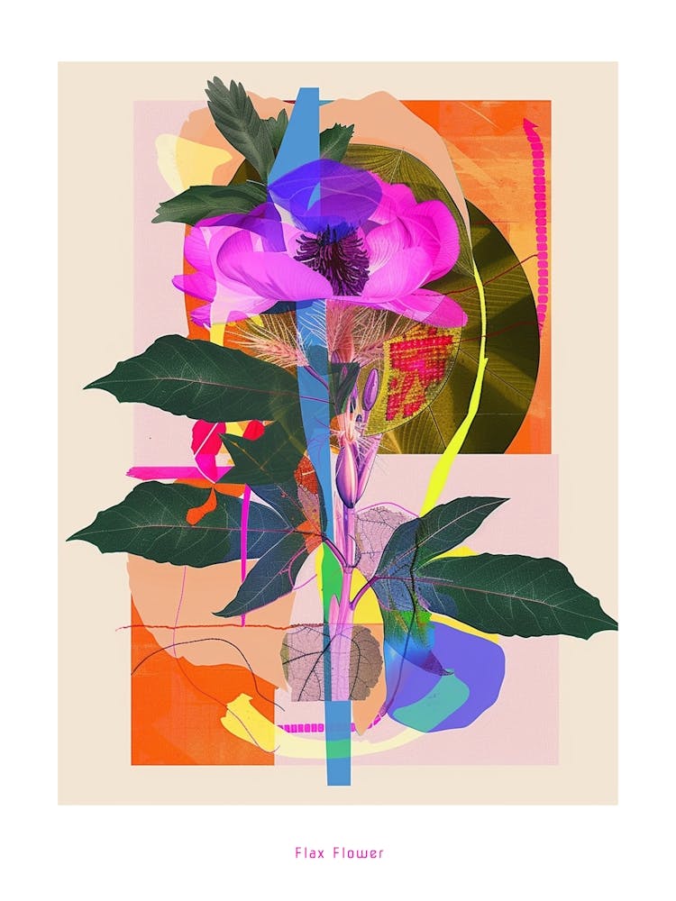 Flax Flower 3 Neon Flower Collage Poster