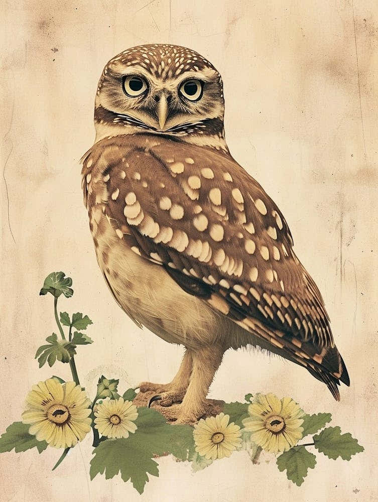 Burrowing Owl Vintage Illustration 3
