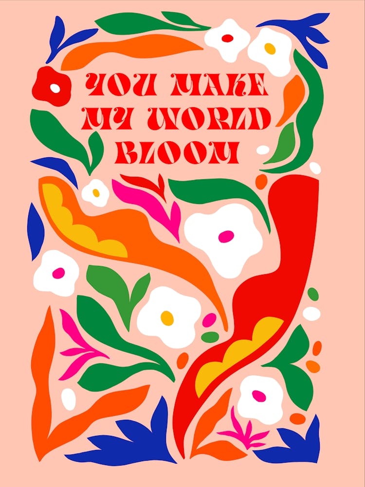 Retro floral Love message Groovy blooms