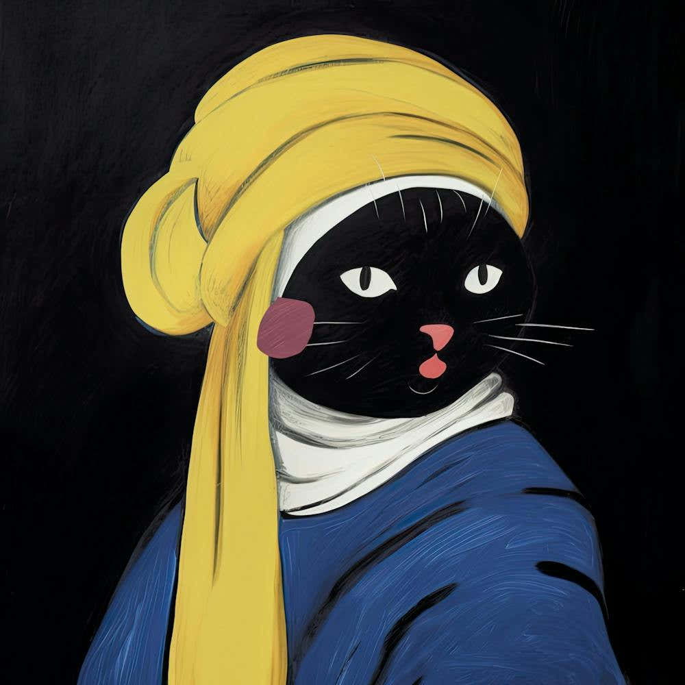 The Cat With The Pearl Earring, Cat Art  Johannes Vermeer
