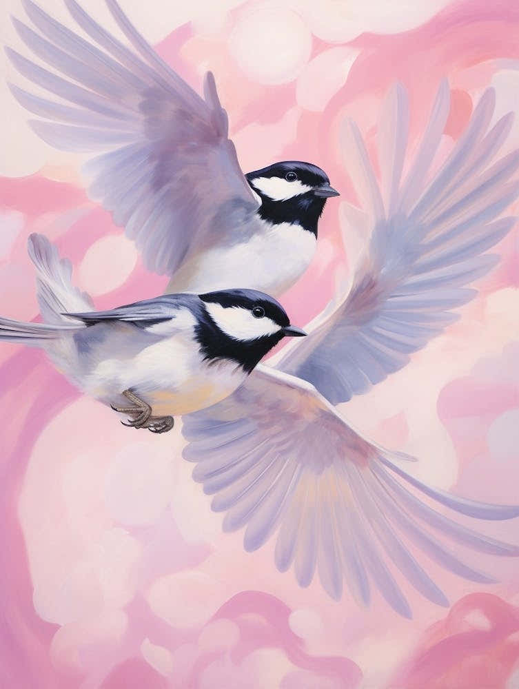 Pink Ethereal Bird Painting Carolina Chickadee 4