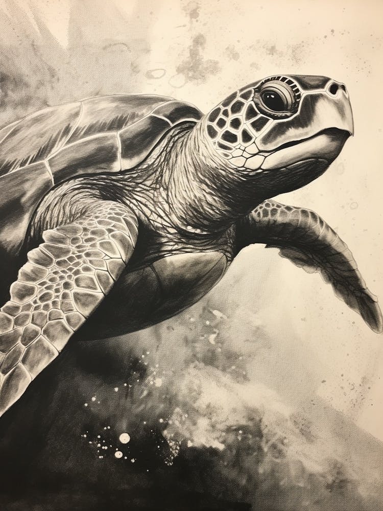 Sepia Sea Turtle Illustration