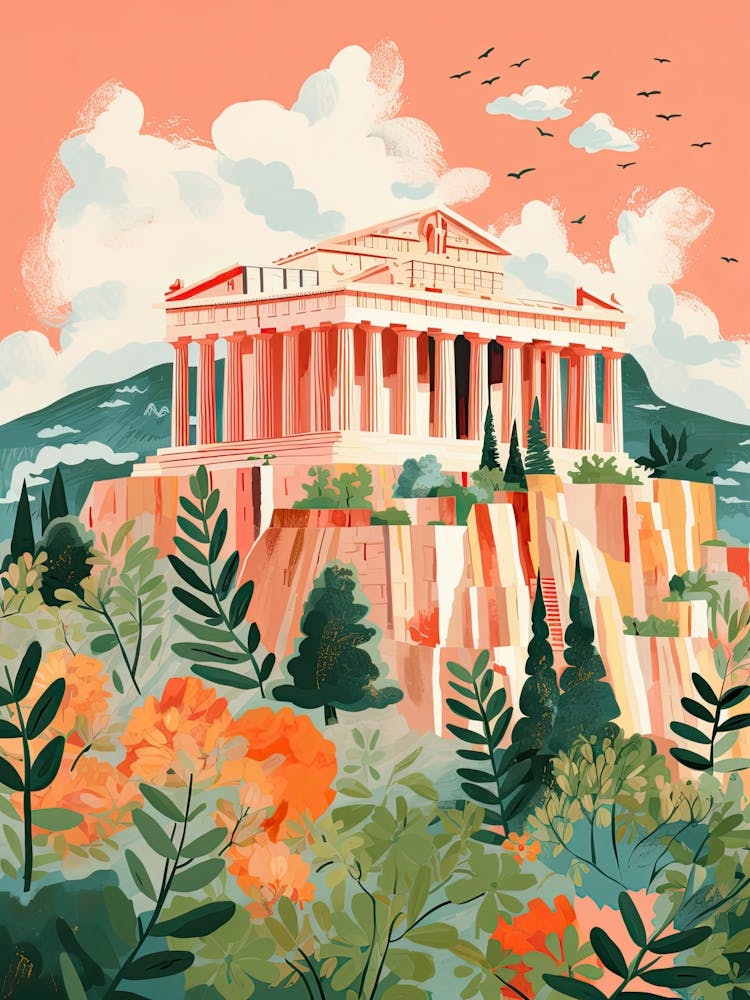 The Parthenon   Nashville, Usa   Cute Botanical Illustration Travel 0