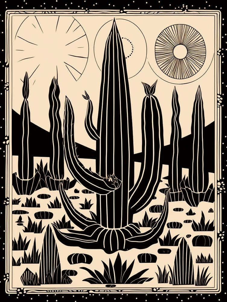 B&W Cactus Illustration Melocactus 3