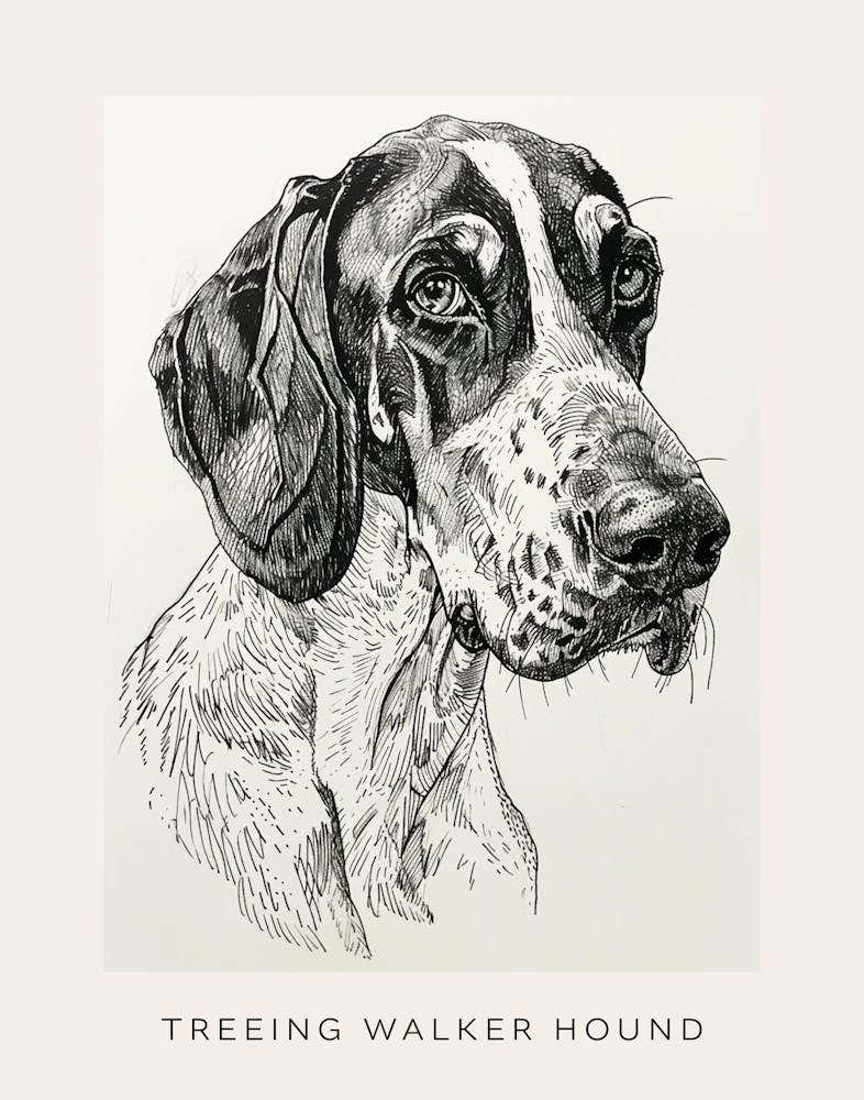 Treeing Walker Hound Line Sketch 4 Poster