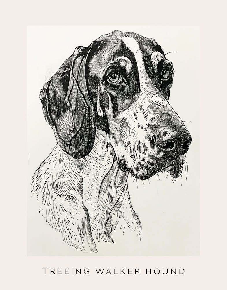 Treeing Walker Hound Line Sketch 4 Poster