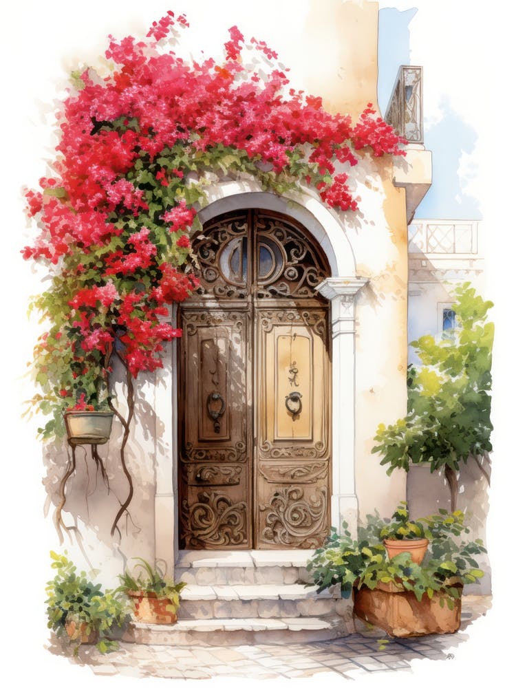 Palma De Mallorca, Spain   Mediterranean Doors Watercolour Painting 4