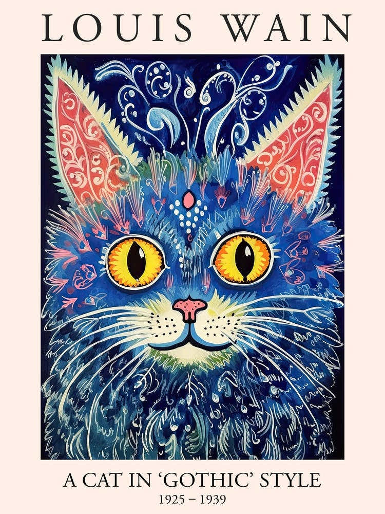 Louis Wain, A Cat In Gothic Style, Blue Cat Poster 9