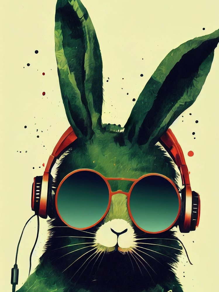 Rabbit With Headphones Retro 1