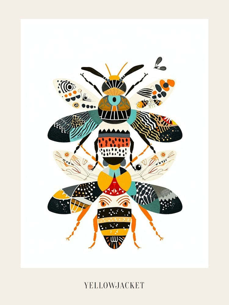 Colourful Insect Illustration Yellowjacket 1 Poster