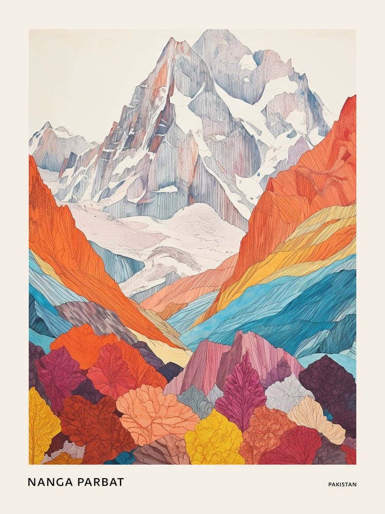 Nanga Parbat Pakistan 3 Colourful Mountain Illustration Poster