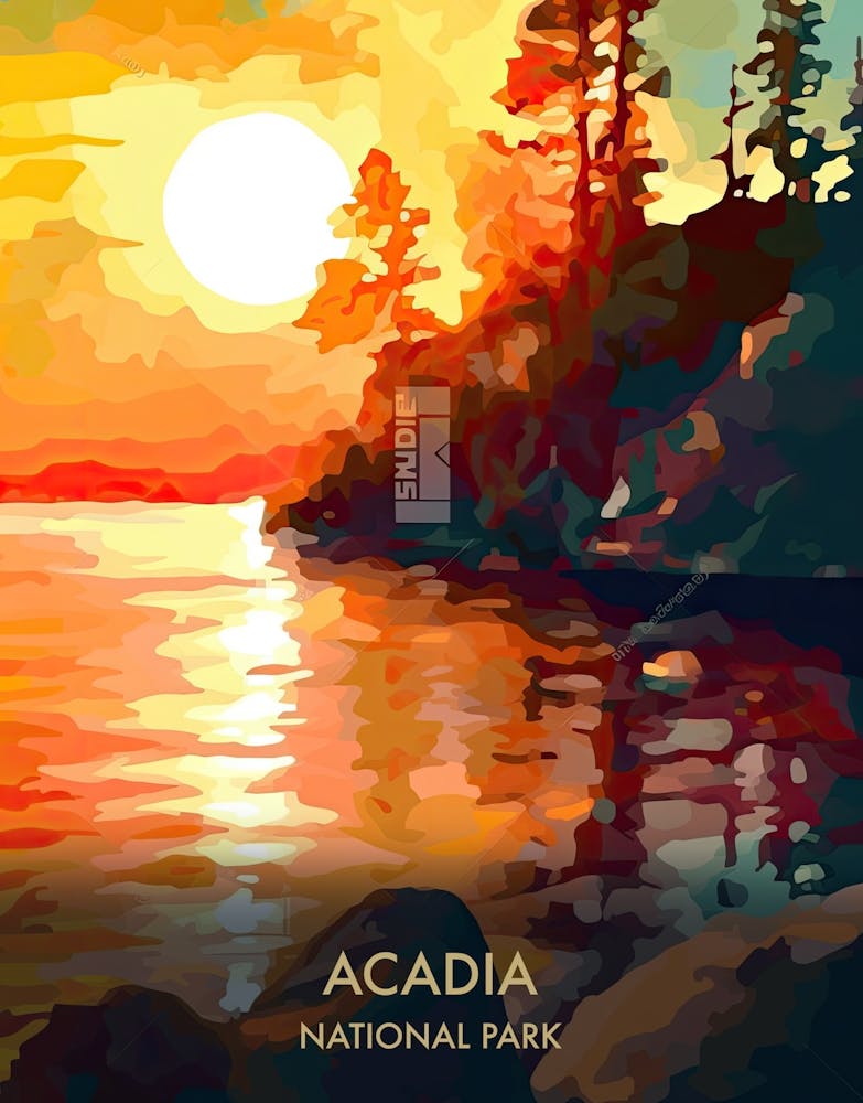 Acadia National Park Travel Poster Illustration Style 3