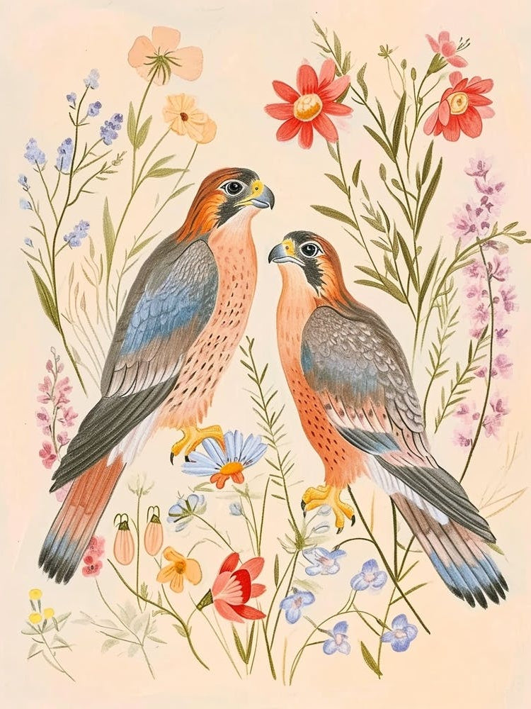 Folksy Floral Animal Drawing Falcon 5