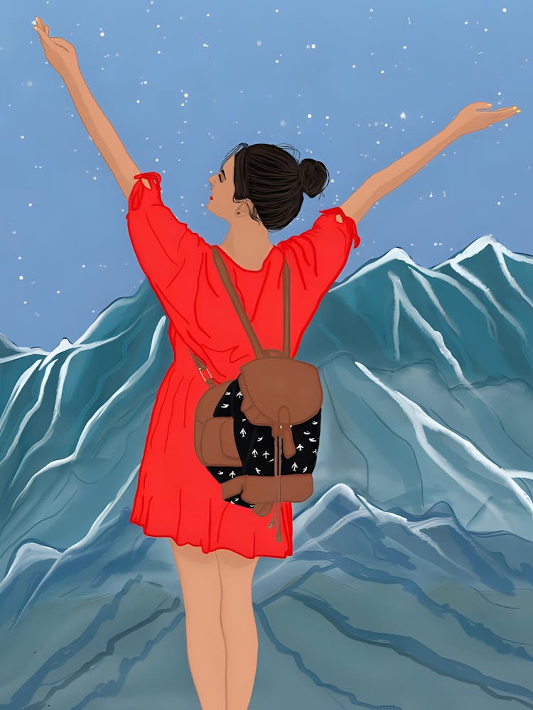 Girl Standing On A Mountain