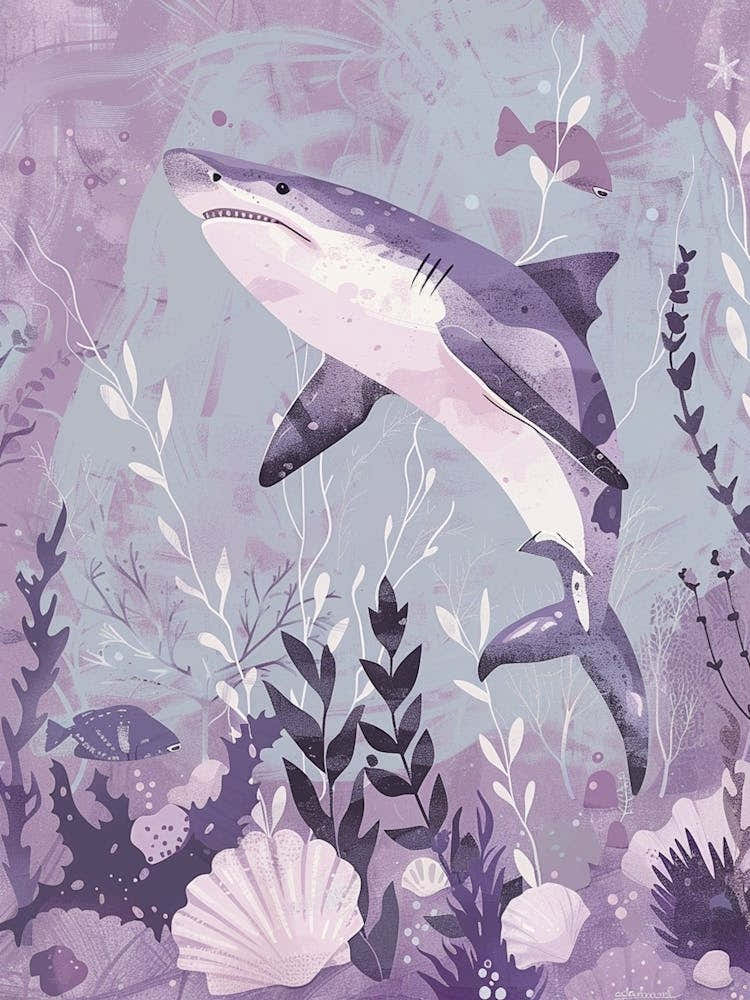 Purple Angel Shark Watercolour Illustration