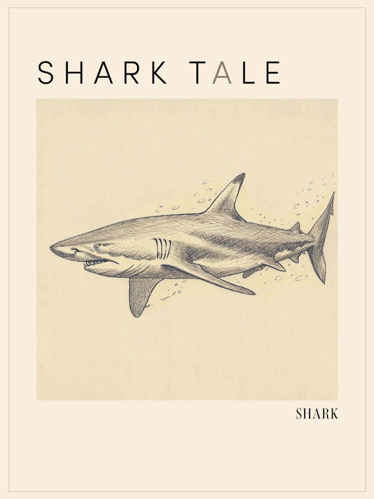 Vintage Shark Pencil Illustration 4 Poster