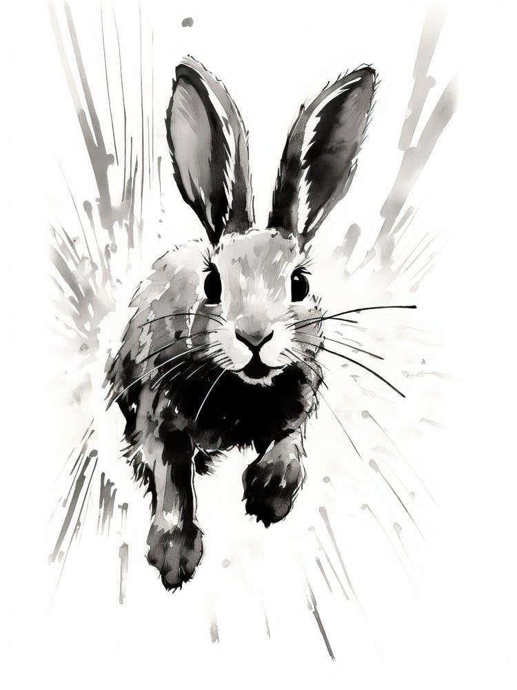 Rabbit Prints Black And White Ink 9