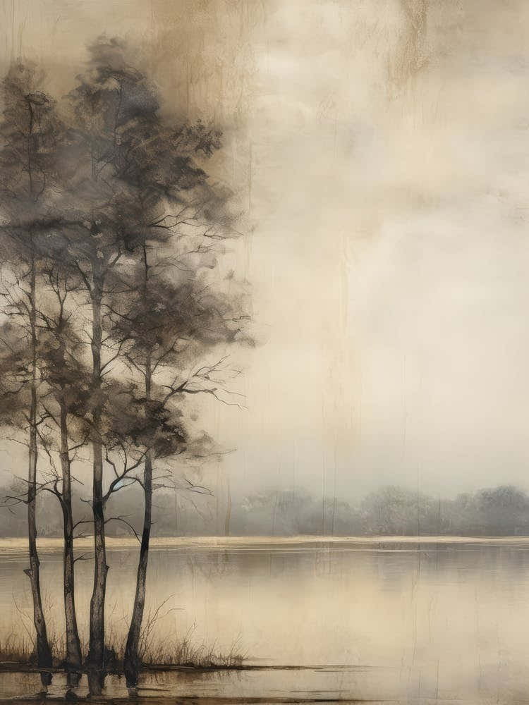 Forest Lake Watercolor Painting