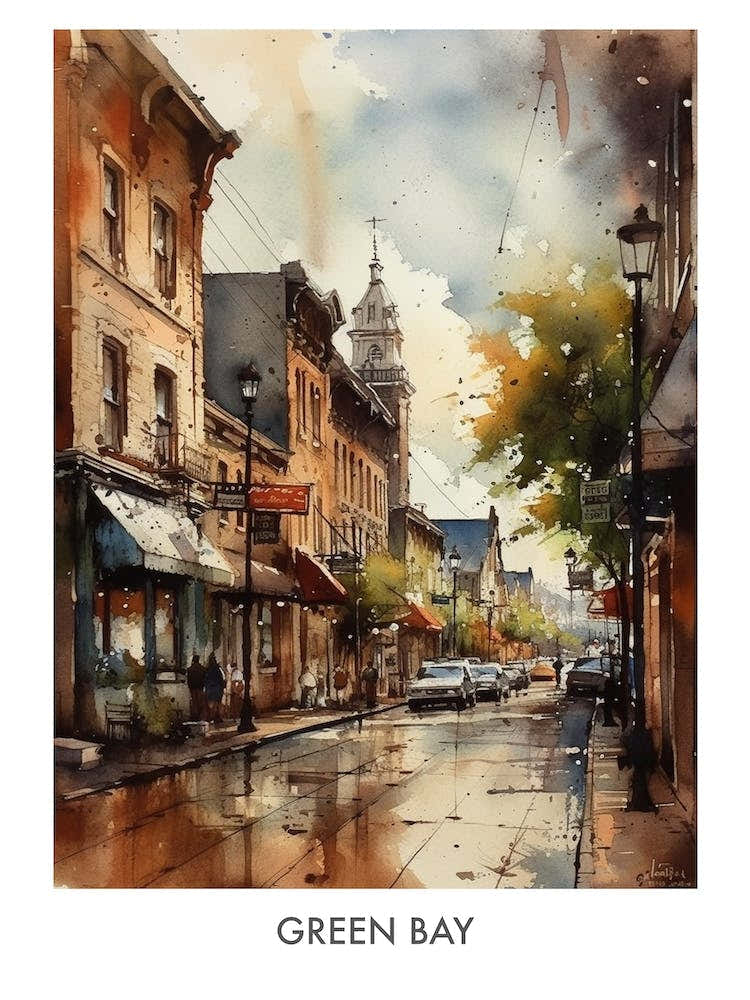 Green Bay Watercolor 3travel Poster