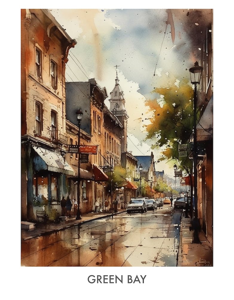 Green Bay Watercolor 3travel Poster