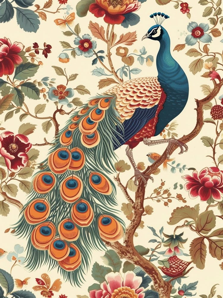 Sepia Peacock Decadent Bird Wallpaper 1