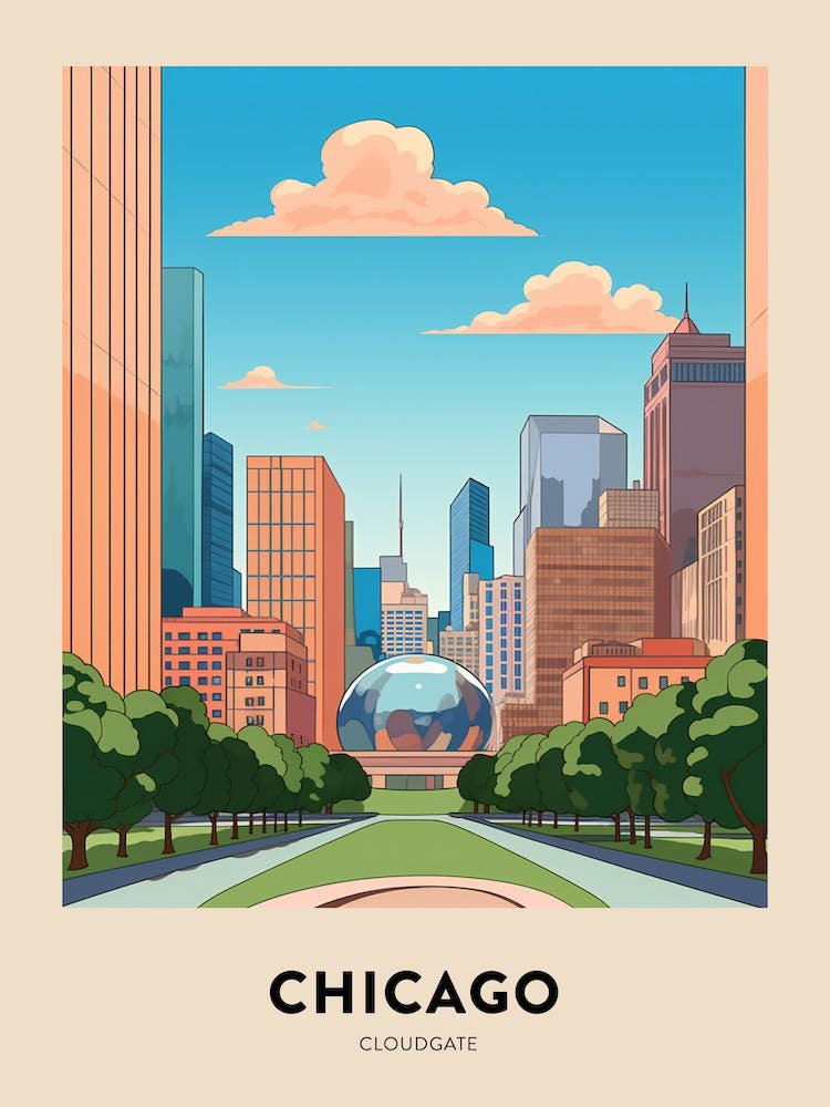 Cloudgate Chicago Travel Poster
