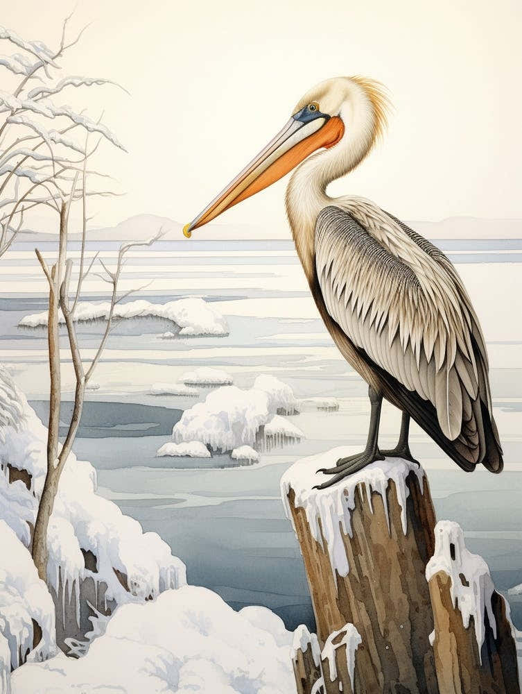 Winter Bird Painting Brown Pelican 1