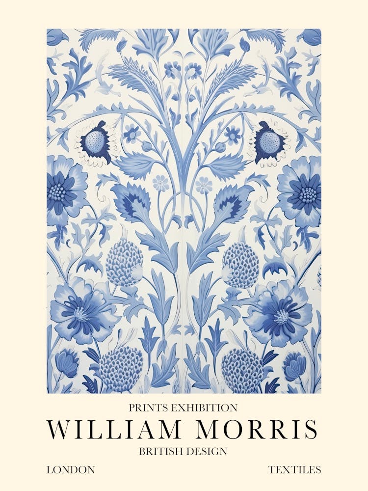 William Morris London Exhibition Poster Blue Strawberry Thief