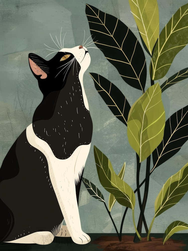 Cat Looking At A Plant