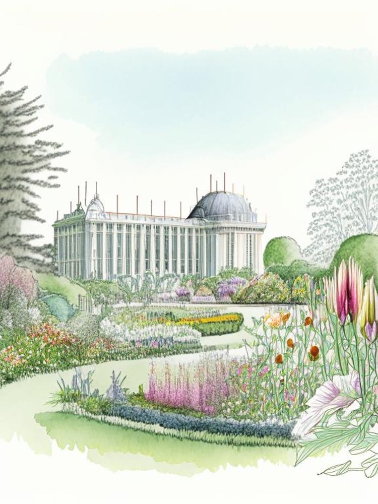 Longwood Gardens, Usa Vintage Pencil Drawing