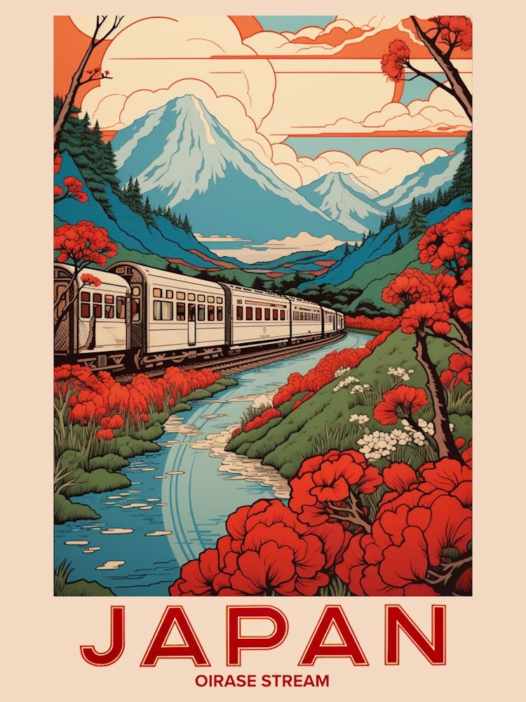 Oirase Stream, Visit Japan Vintage Travel Art 2