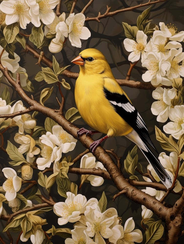 Dark And Moody Botanical American Goldfinch 3