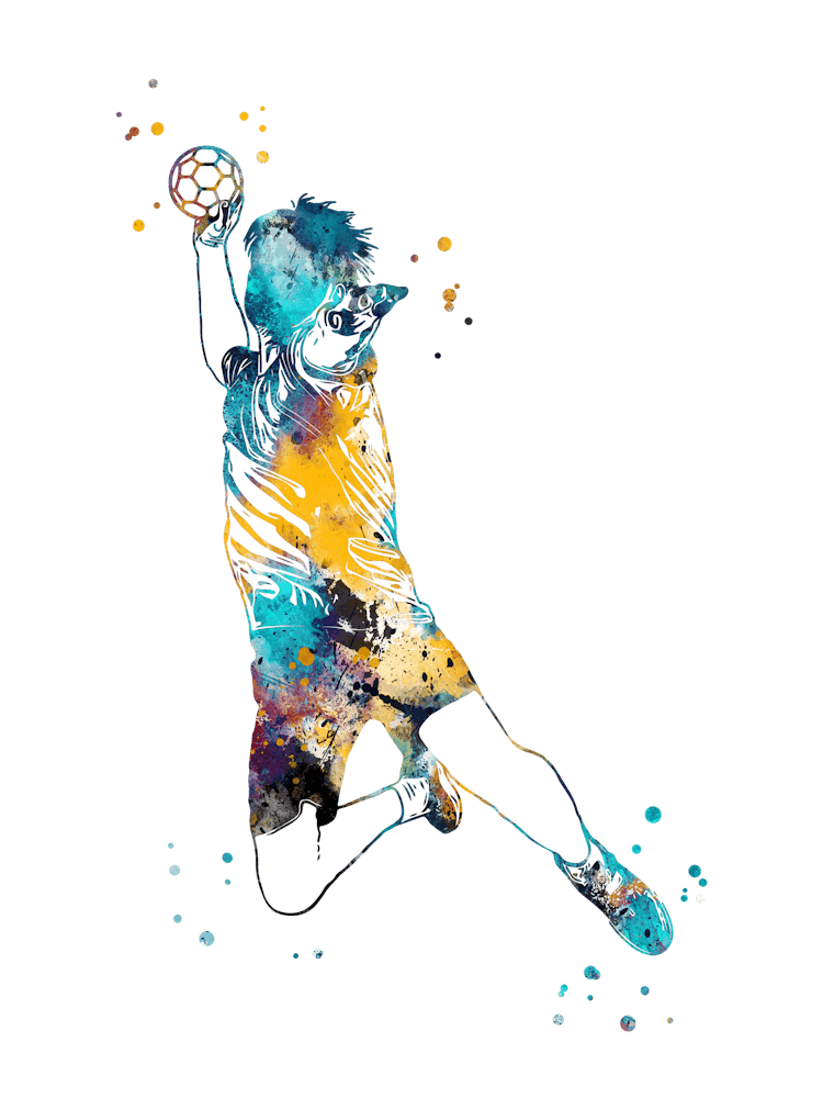 Handball Player Boy Hits The Ball