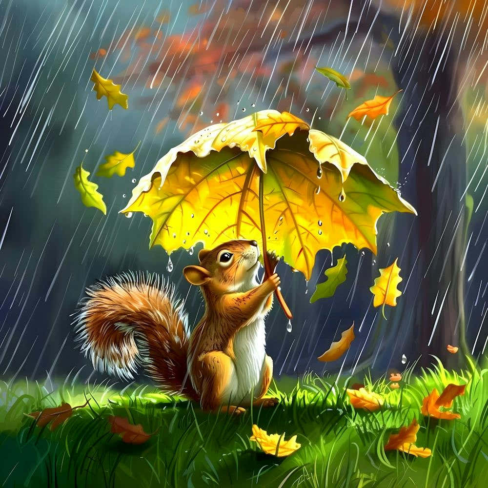 Squirrel With A Leafy Umbrella