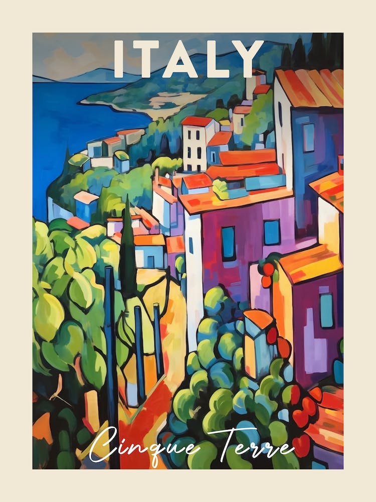 Cinque Terre Italy 3 Fauvist Painting  Travel Poster