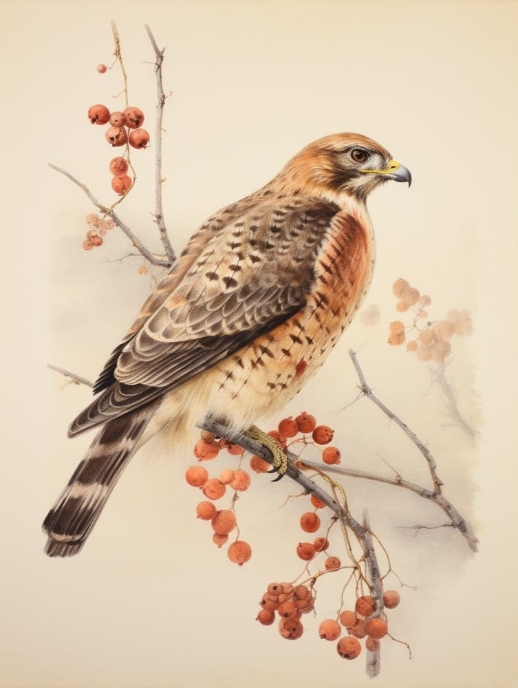 Vintage Bird Drawing Red Tailed Hawk 3