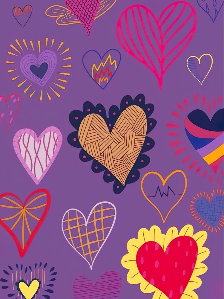 Hearts On A Purple Background